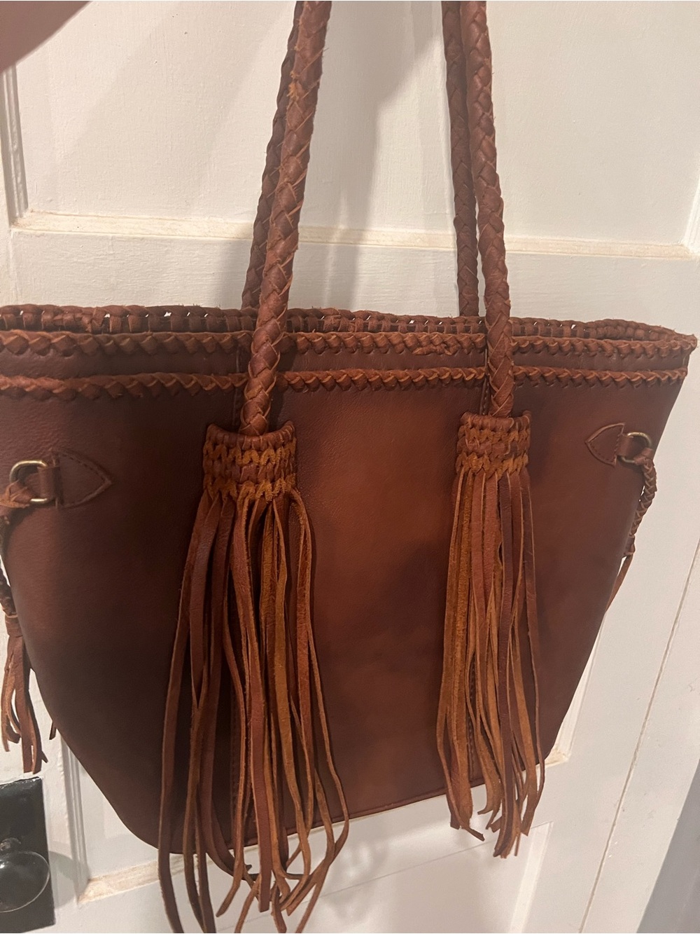 American Darling Brown Leather Fringe Tote